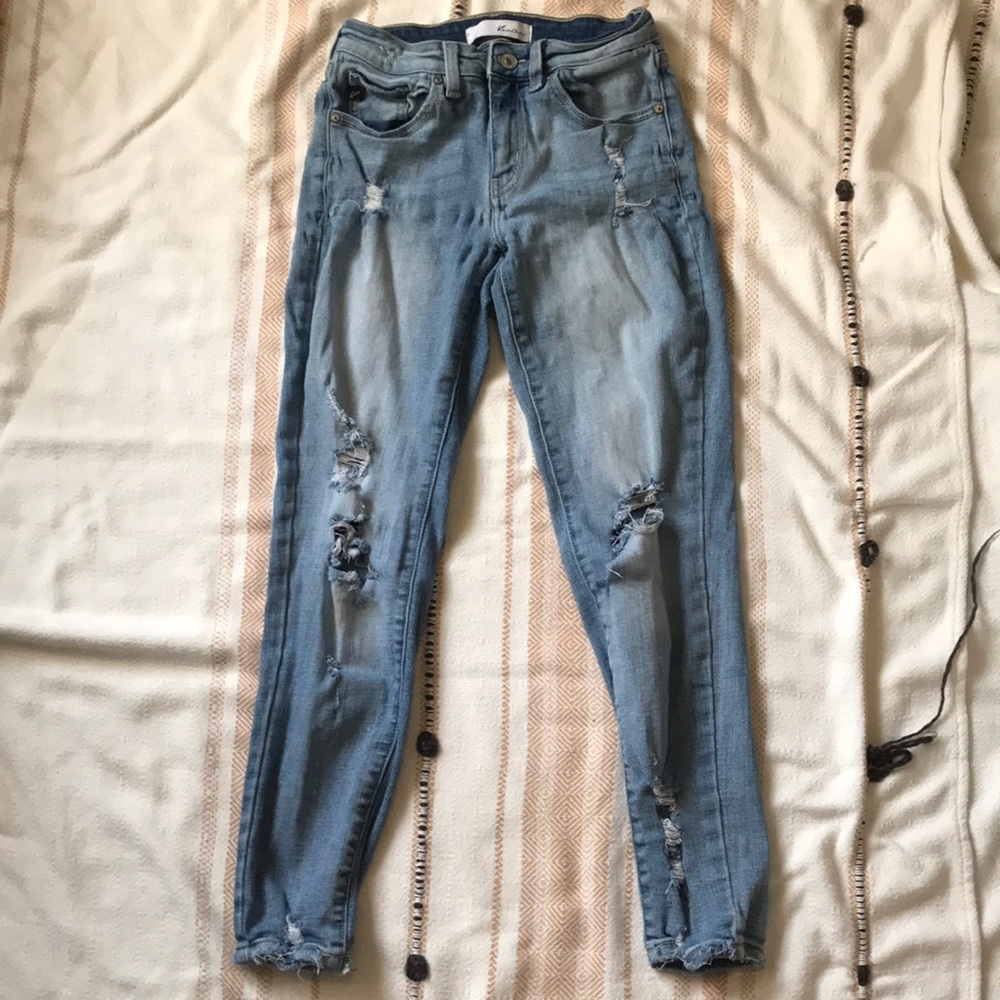Kancan Kaleigh Mid Rise Ankle Skinny Factory Distressed Jeans Size 3/25